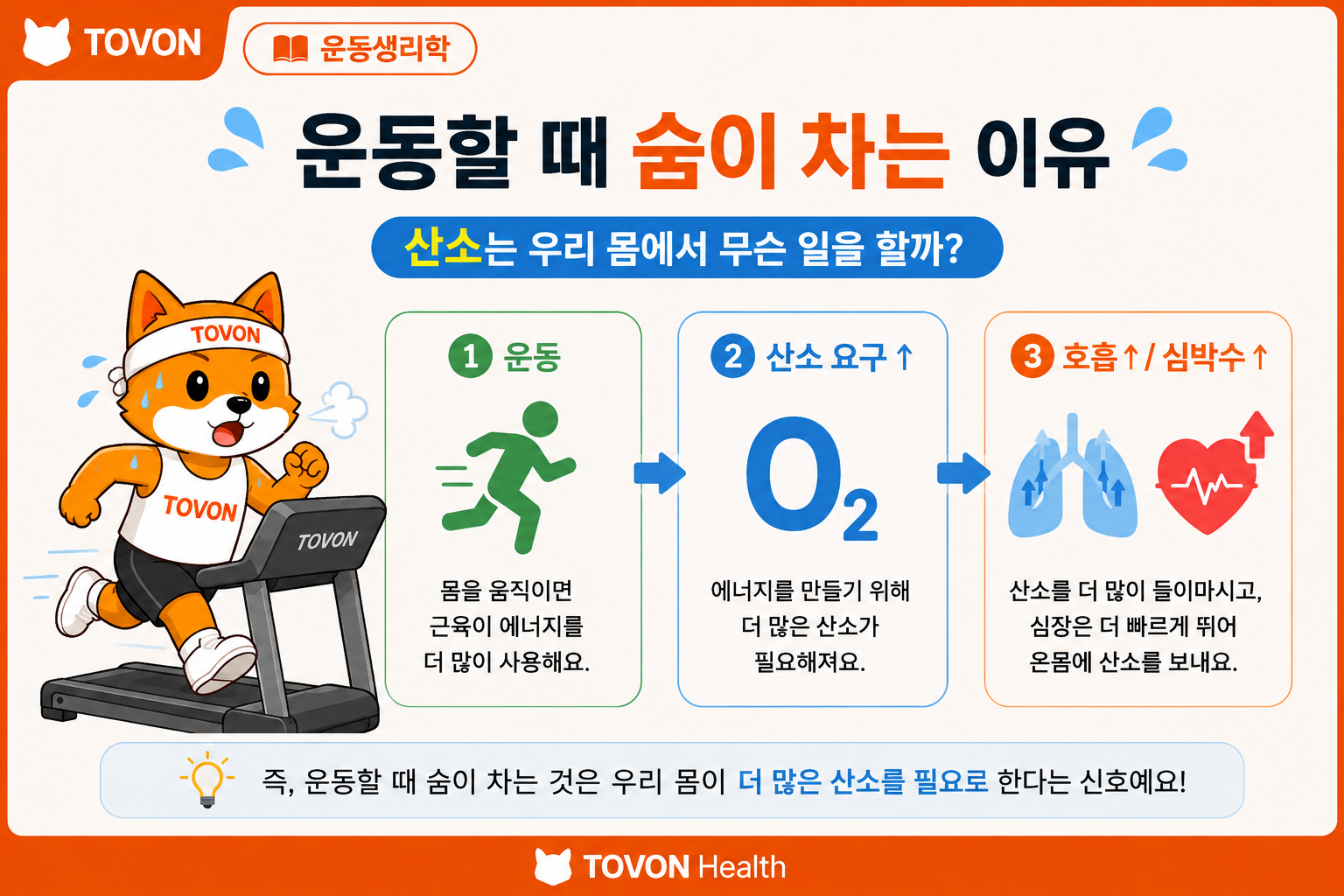 운동할 때 숨이 차는 이유와 산소의 역할을 보여주는 토번이