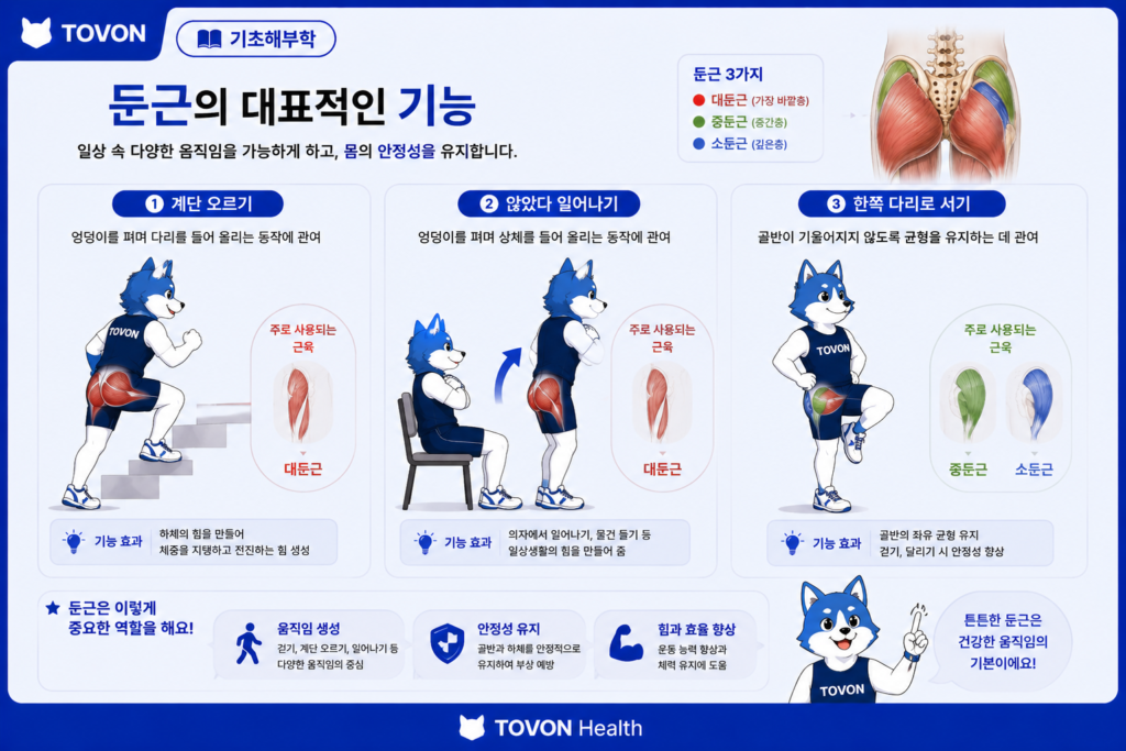 둔근이란? 엉덩이 근육 3가지와 역할 계단 오르기 앉았다 일어나기 한쪽 다리 서기에서 작용하는 둔근의 역할