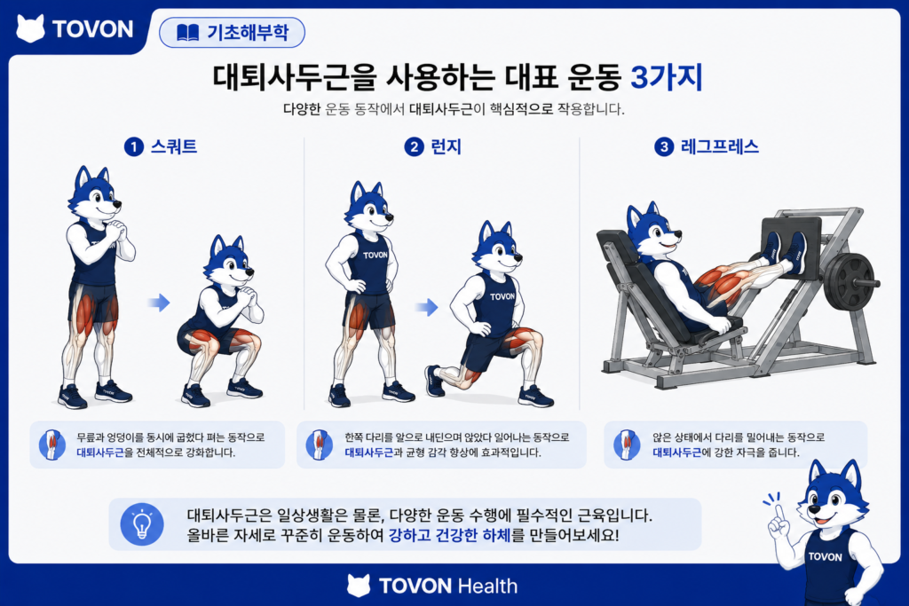 스쿼트 런지 레그프레스에서 사용되는 대퇴사두근