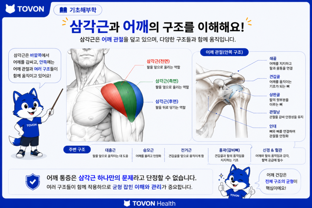 삼각근이란? 어깨의 3가지 부분과 역할 삼각근과 어깨 관절 주변 구조