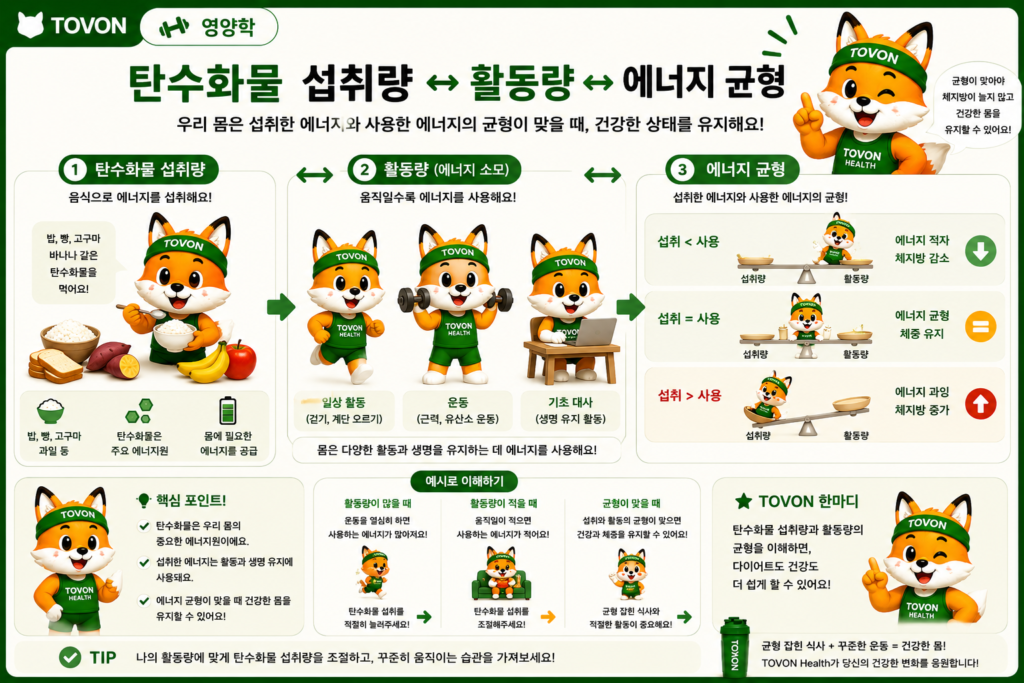 탄수화물 섭취량과 에너지 균형에 따른 체중 변화