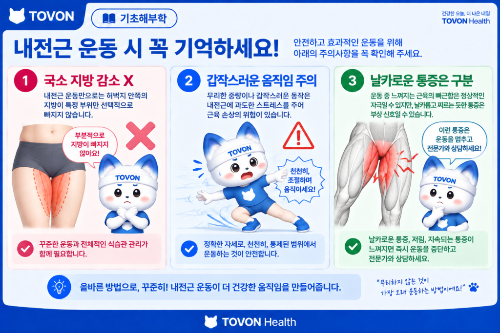 내전근 운동 시 주의해야 할 세 가지 사항