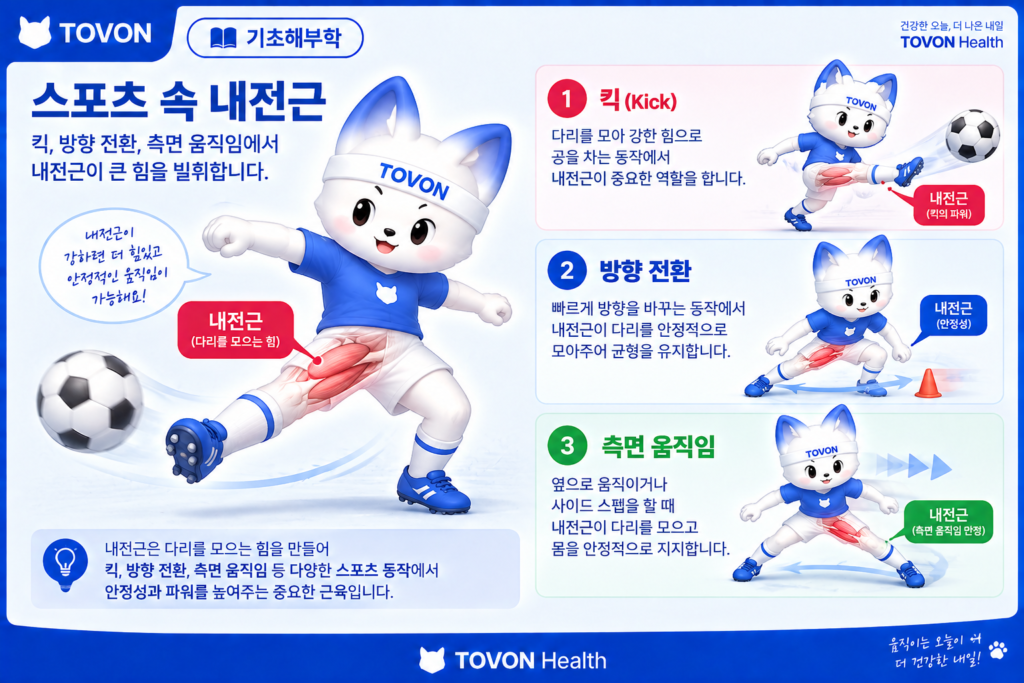 축구와 방향 전환 동작에서 사용되는 내전근