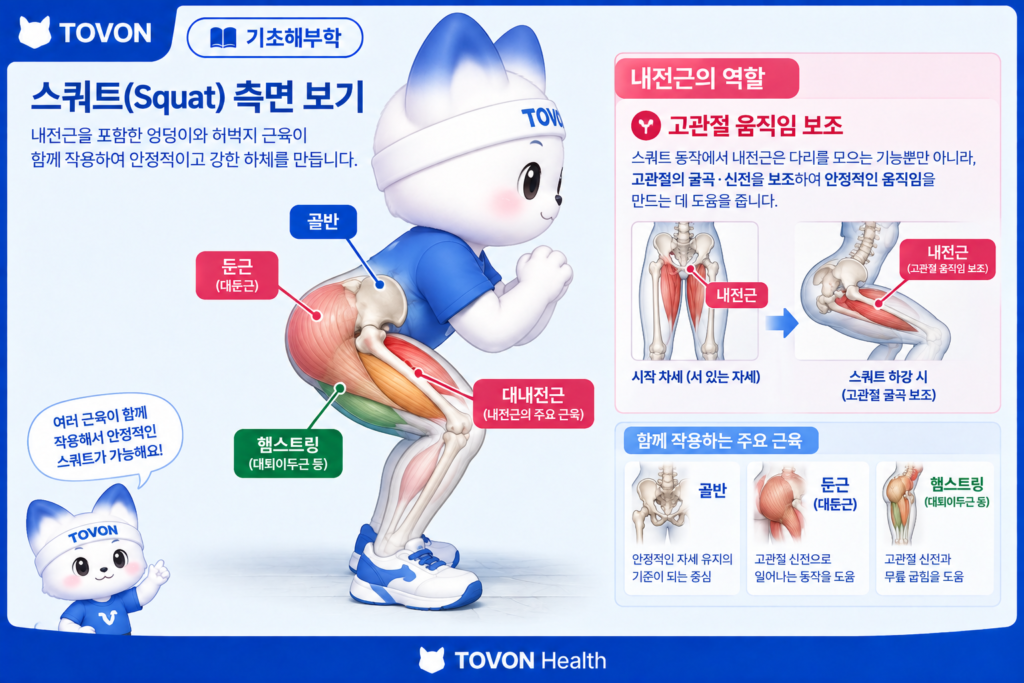스쿼트에서 사용되는 내전근