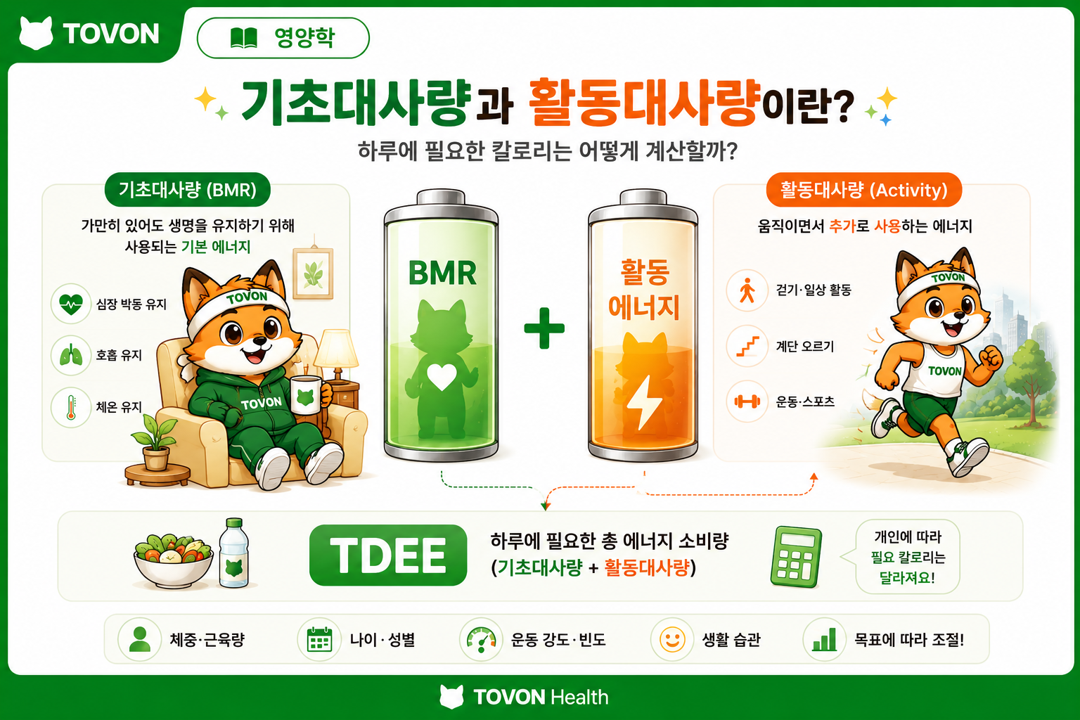 기초대사량과 활동대사량의 차이를 배터리로 표현한 토번이