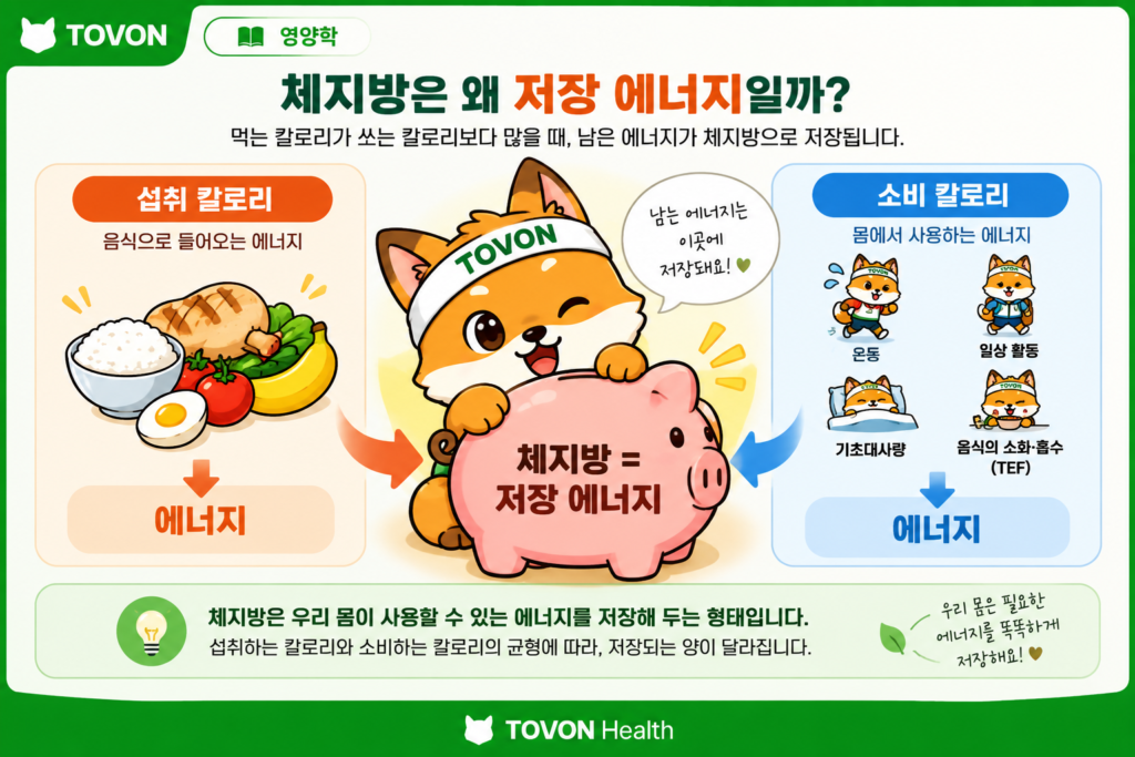 체지방을 몸속에 저장된 에너지 저금통으로 표현한 토번이