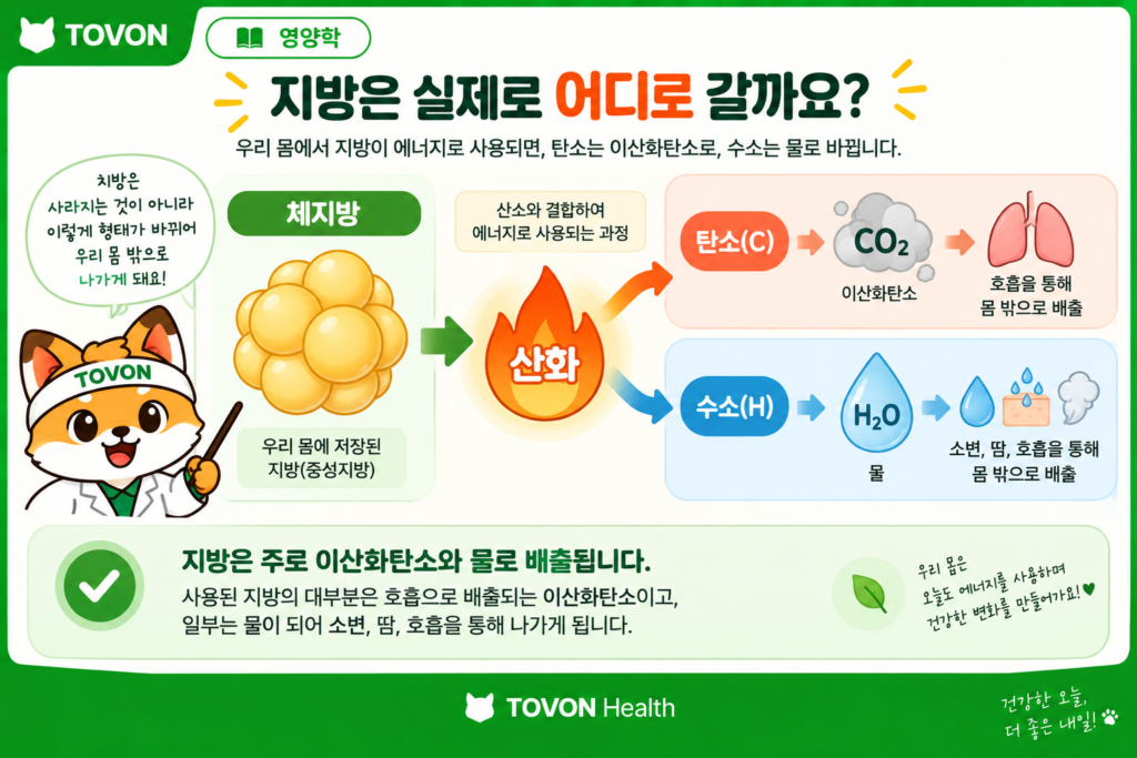 체지방이 산화되어 이산화탄소와 물의 형태로 몸 밖으로 배출되는 과정