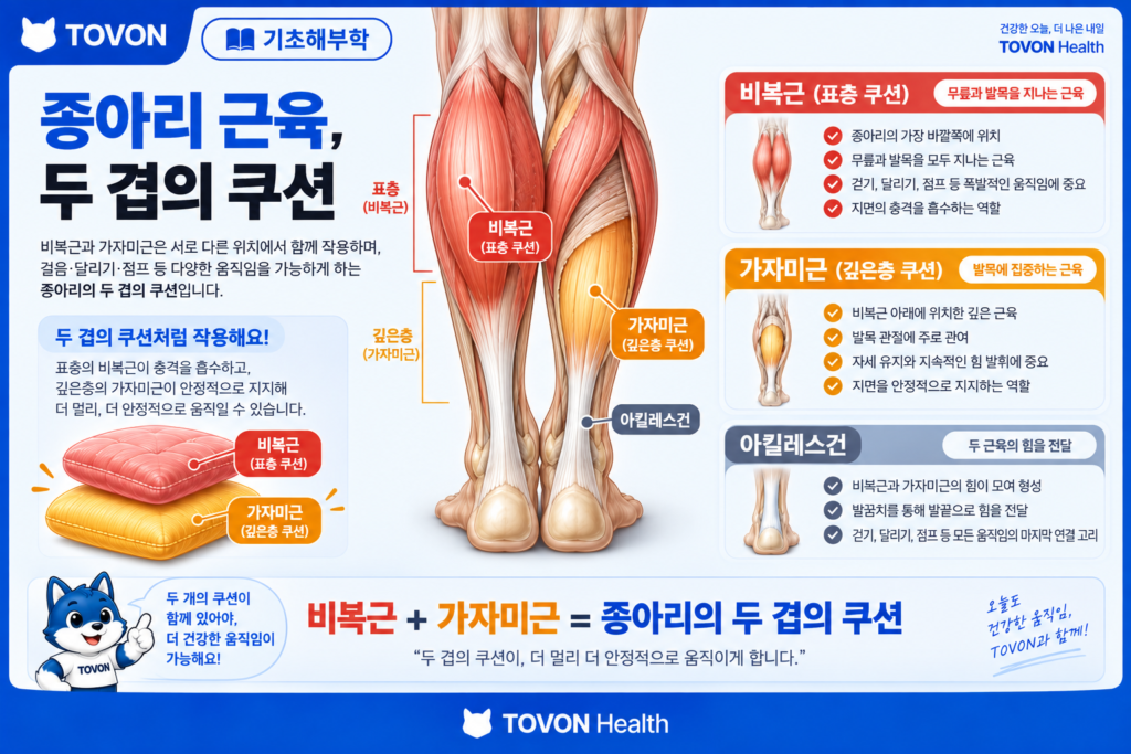 비복근과 가자미근의 두 겹 구조와 종아리 근육의 역할 요약
