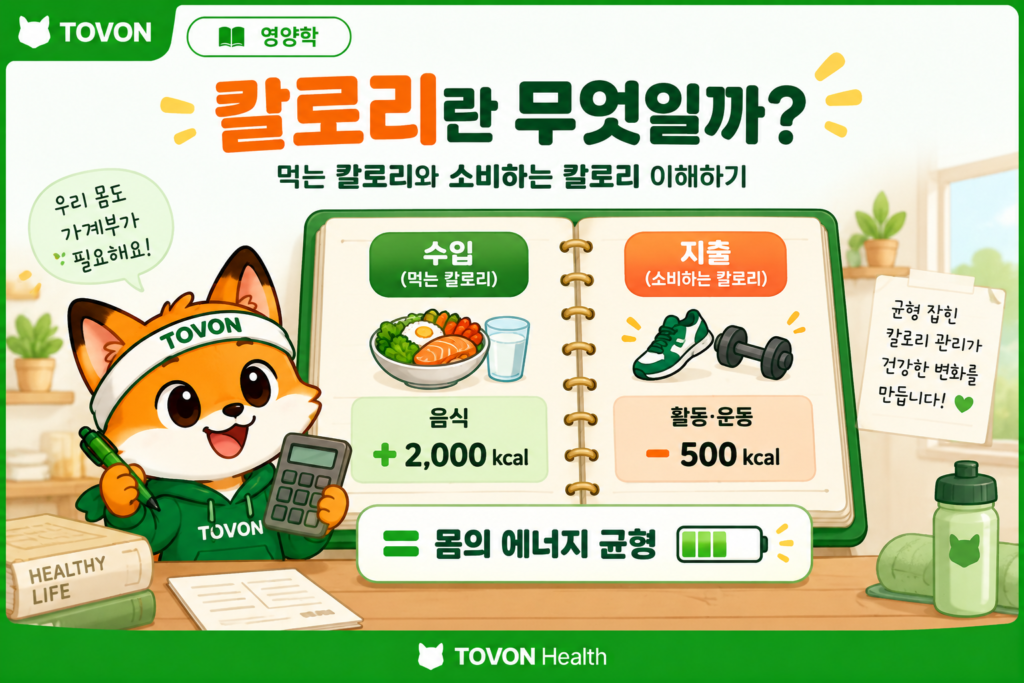 칼로리와 먹는 에너지와 소비하는 에너지를 가계부로 표현한 토번이