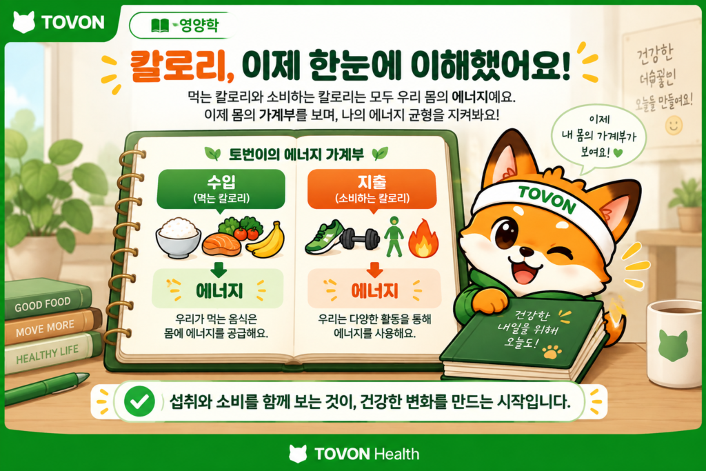 먹는 칼로리와 소비하는 칼로리의 균형을 가계부로 표현한 토번이