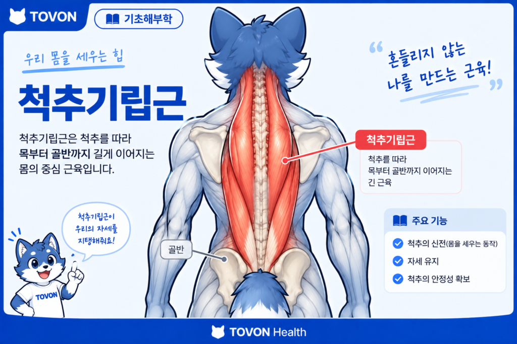 척추기립근이란? 척추를 지지하는 등 근육의 구조와 역할 척추 양옆을 따라 길게 이어지는 척추기립근의 위치