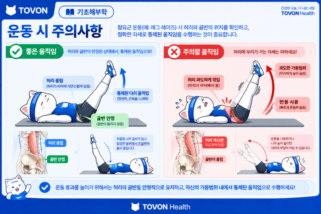 장요근 운동에서 허리와 골반의 올바른 움직임과 주의할 자세