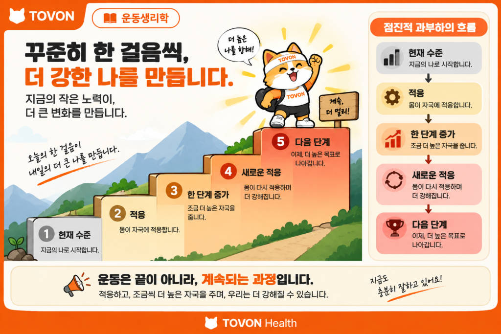 몸의 적응에 따라 계단을 한 칸씩 높이는 점진적 과부하