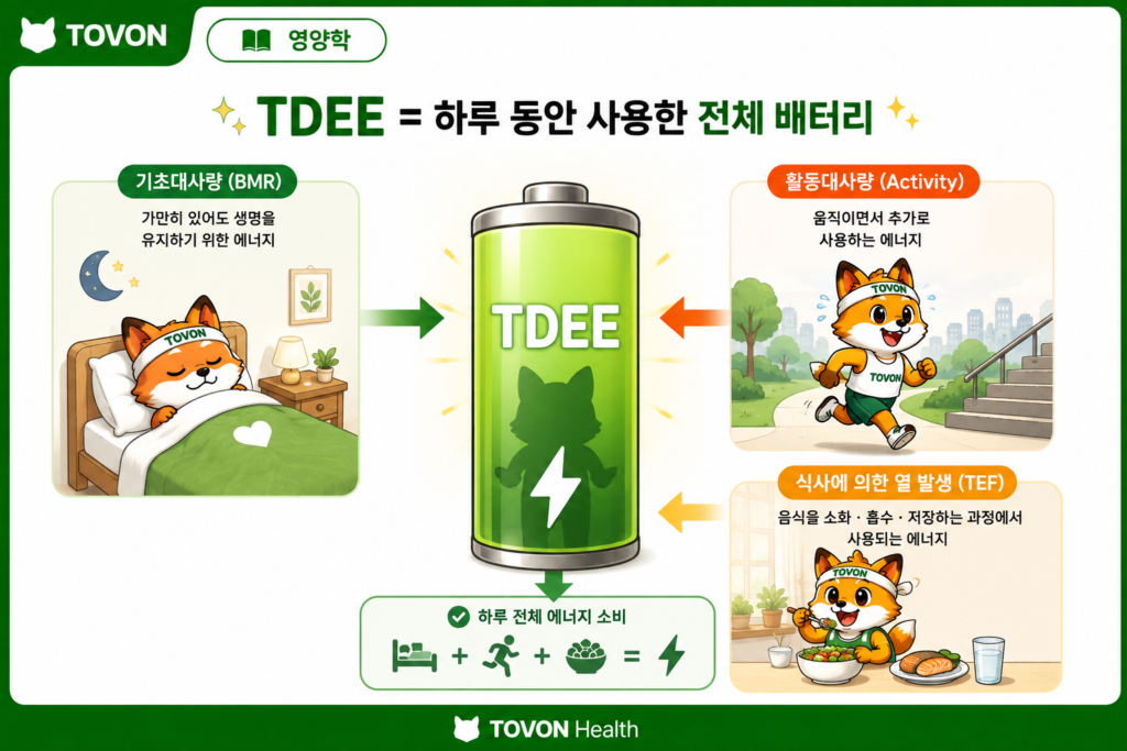기초대사량과 활동대사량이란? 하루에 필요한 칼로리 계산하기 기초대사량 활동대사량 음식의 열효과로 구성된 총 에너지 소비량 TDEE